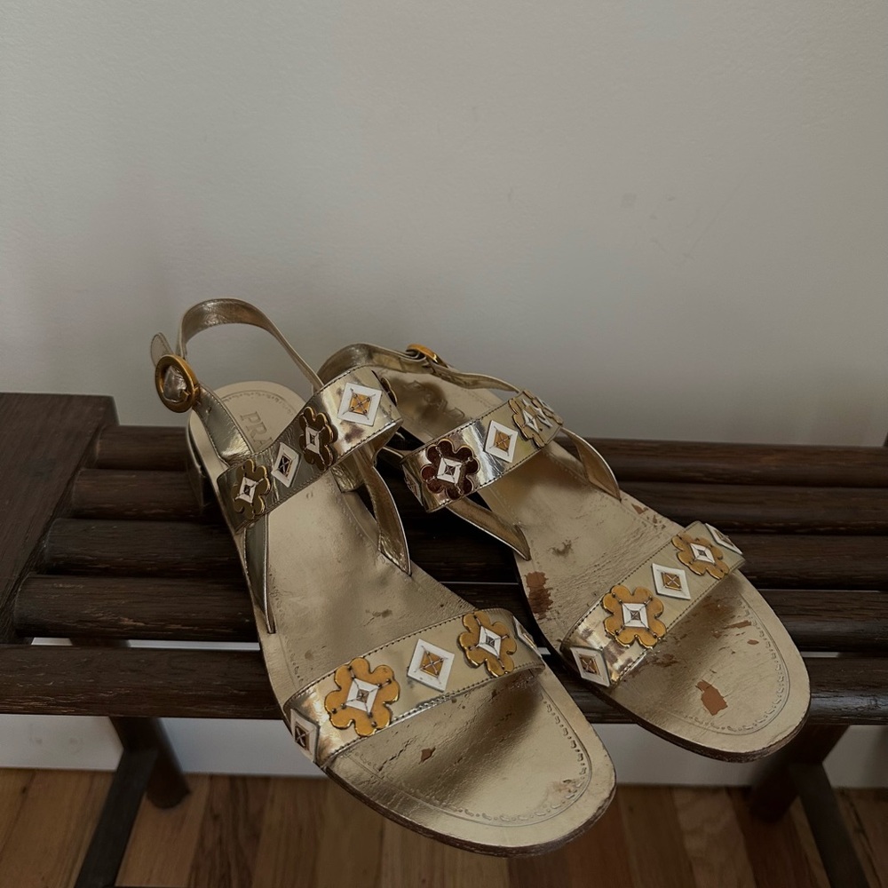 Prada Gold and Cream Women's Sandals